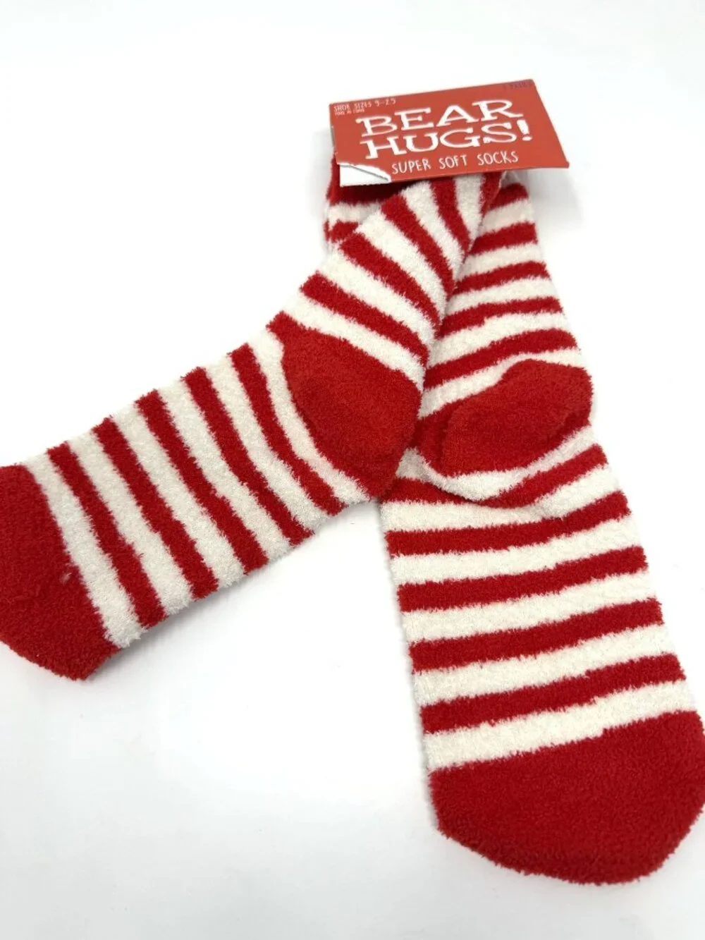 Target Kids Bear Hugs Super Soft Socks Red White Candy Cane Size 9-2.5 Holiday